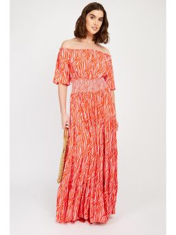 Little Mistress - Zebra Print Bardot Maxi Dress