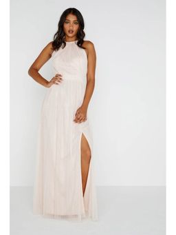 Little Mistress - Heather Mesh Halter Maxi Dress