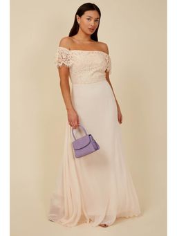 Little Mistress - Bridesmaid Alexia Nude Lace Bardot Maxi Dress