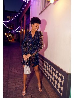 Little Mistress - Avery Velvet Sequin Blazer Mini Dress With Belt