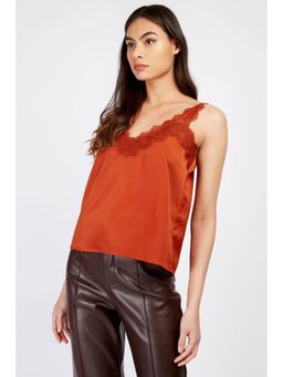 Little Mistress - Rust Satin Lace Cami Top