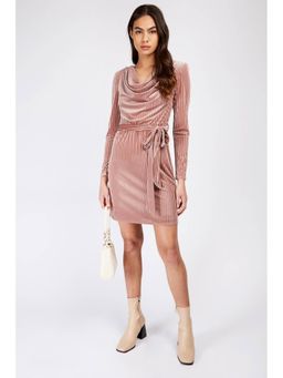 Little Mistress - Rose Stripe Velvet Devore Cowl Neck Mini Dress (Set of 2)