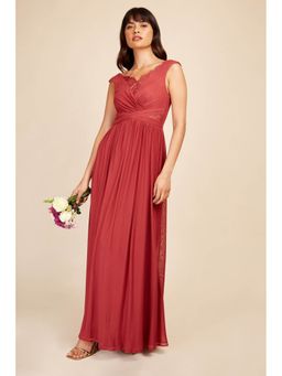 Little Mistress - Gabi Bridesmaid Marsala Lace Trim Maxi Dress