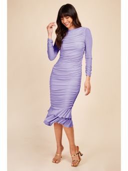 Little Mistress - Lavender Ruched Frill Midi Dress