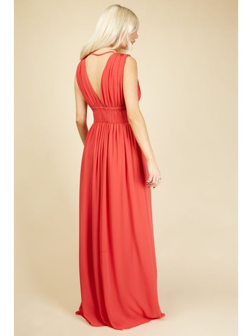 knee length dresses for ladies Gold Foil Plunge Maxi Dress by Chloe Lewis main image 0