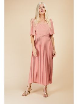Little Mistress - Coral Rose Check And Pleated Hem Midi Dress