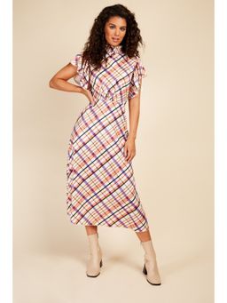 Little Mistress - Check Frill Sleeve Midi Dress