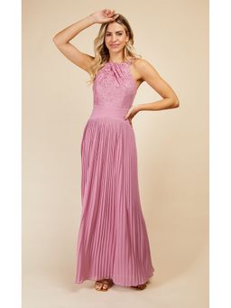Little Mistress - Rose Quartz Lace And Pleated Hem Maxi Bridesmaid Dress