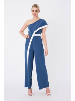 Paper Dolls - Farrell Prussian Blue Contrast Stripe One-shoulder Jumpsuit