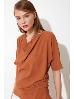 Trendyol - Brown Cowl Neck Top