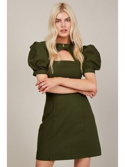 Trendyol - Khaki Puff Sleeve Cut Out Mini Dress