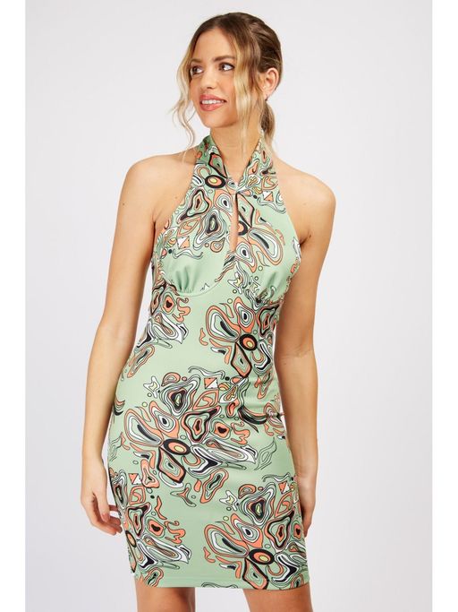 Buy Trendyol Mint Green Aztec Print Mini Dress With Twist Neckline Online