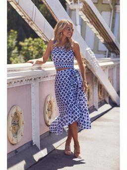 Vogue Williams Edit - Blue Tile Print Pintuck Crop Top