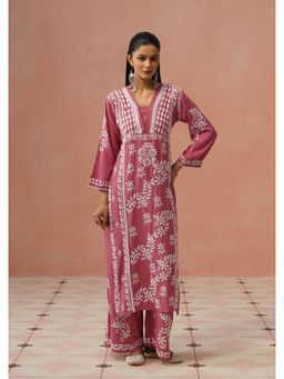 House of Chikankari - Women Dust Pink Rayon Chikankari Kurta and Palazzo