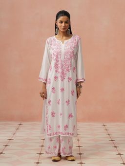 House of Chikankari - Women White Rayon Chikankari Kurta and Palazzo