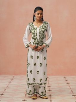 House of Chikankari - Women White Rayon Chikankari Kurta and Palazzo