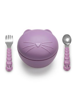 Melii - Silicone Bowl with Lid & Utensils - Cat Purple
