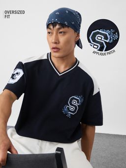 The Souled Store - Soul Vibe Men Navy Blue Oversized T-Shirt