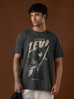 The Souled Store - Official Attack On Titan: Captain Levi Men Black Relaxed Fit T-Shirt