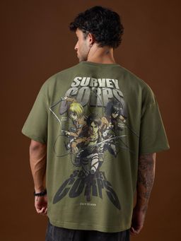 The Souled Store - Official Attack On Titan: Survey Corps Men Green Oversized T-Shirt