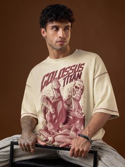 The Souled Store - Official Attack On Titan: Colossus Men Cream Oversized T-Shirt