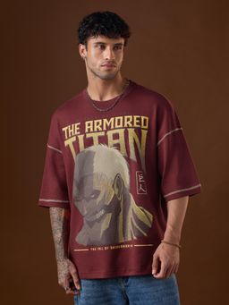 The Souled Store - Official Attack On Titan: Armoured Titan Men Maroon Oversized T-Shirt