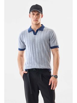 Snitch - Men Grey Solid Collar Neck Polo T-Shirt