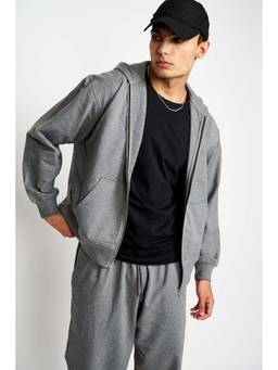 Bonkers Corner - Dark Grey Melange Zipper Sweatshirt