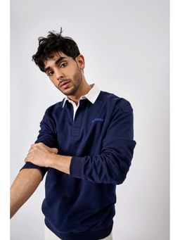 Bonkers Corner - Navy Blue Solid Collared Sweatshirt
