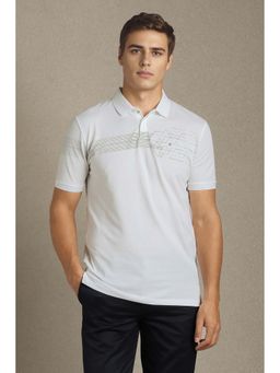 Louis Philippe - Men White Printed Collar Neck Polo T-Shirt
