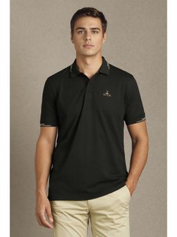 Louis Philippe - Men Black Solid Collar Neck Polo T-Shirt