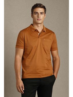 Louis Philippe - Men Brown Textured Collar Neck Polo T-Shirt
