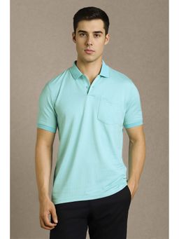 Louis Philippe - Men Green Textured Collar Neck Polo T-Shirt