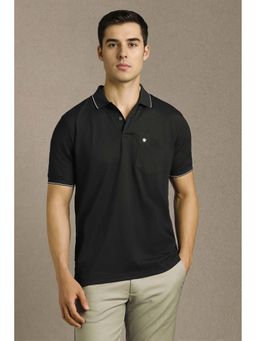 Louis Philippe - Men Black Solid Collar Neck Polo T-Shirt