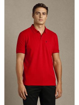 Louis Philippe - Men Red Solid Collar Neck Polo T-Shirt
