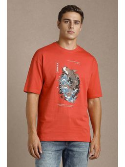 Louis Philippe - Men Red Graphic Crew Neck T-Shirt