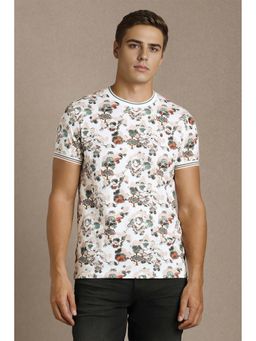 Louis Philippe - Men White Printed Crew Neck T-Shirt