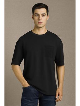 Louis Philippe - Men Black Solid Crew Neck T-Shirt