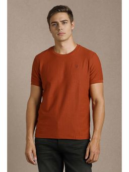 Louis Philippe - Men Rust Textured Crew Neck T-Shirt