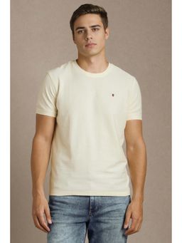 Louis Philippe - Men Cream Textured Crew Neck T-Shirt