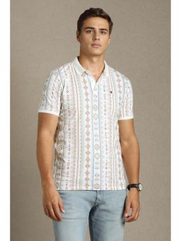 Louis Philippe - Men White Printed Collar Neck Polo T-Shirt