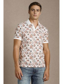Louis Philippe - Men White Floral Collar Neck Polo T-Shirt