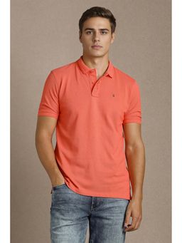 Louis Philippe - Men Orange Solid Collar Neck Polo T-Shirt