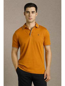 Louis Philippe - Men Mustard Solid Collar Neck Polo T-Shirt