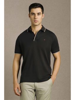 Louis Philippe - Men Black Solid Collar Neck Polo T-Shirt