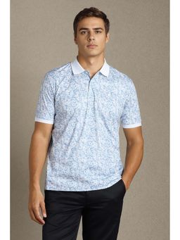 Louis Philippe - Men Blue Printed Collar Neck Polo T-Shirt