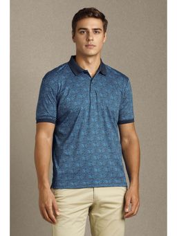 Louis Philippe - Men Navy Blue Printed Collar Neck Polo T-Shirt