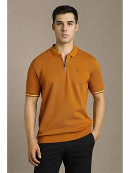 Louis Philippe - Men Brown Solid Collar Neck Polo T-Shirt