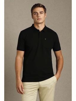 Louis Philippe - Men Black Solid Collar Neck Polo T-Shirt