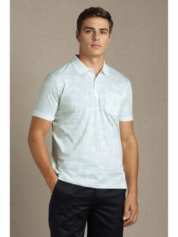 Louis Philippe - Men White Printed Collar Neck Polo T-Shirt